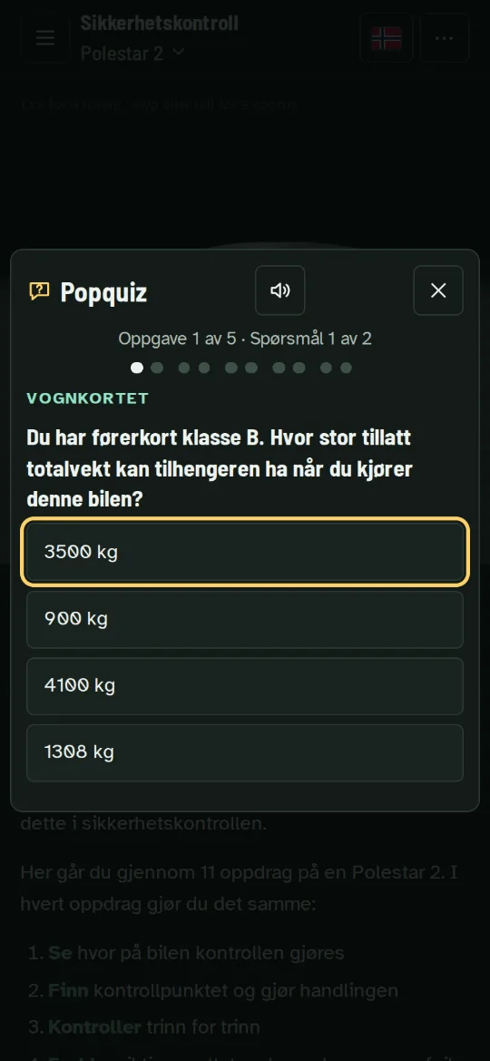 Popquiz med en oppgave om bremselysene